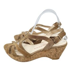 Sacha London Kerry Lizard Tan Cut Out‎ Leather Cork Wedges Heels Size 9.5